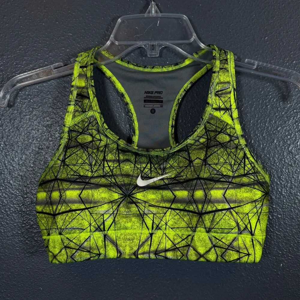 Nike Pro S women’s green Geometric abstract tank top bra activewear outdoor gym